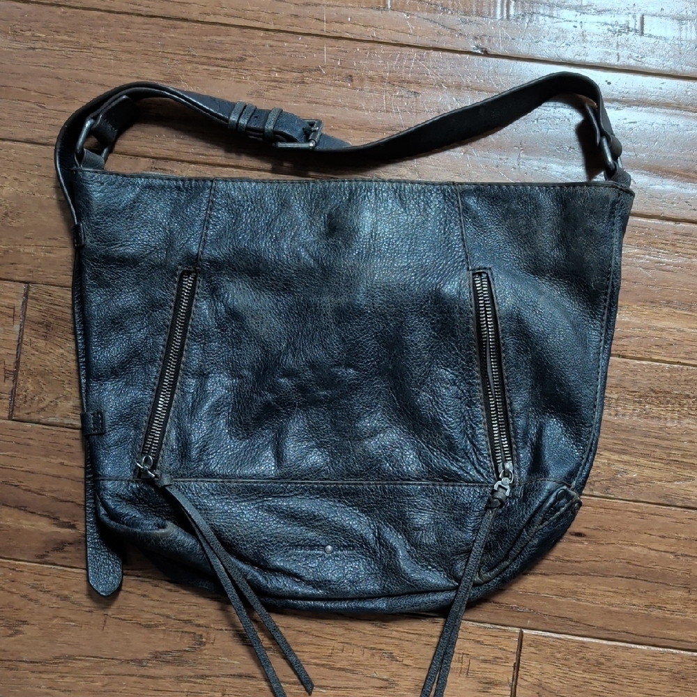 Treasure & Bond Washed Denim Navy Leather Hobo Bag